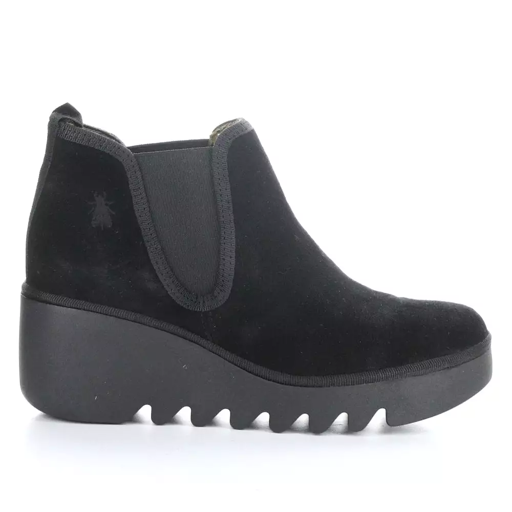 Fly London Women's Byne Wedge Boot - Black Oil Suede