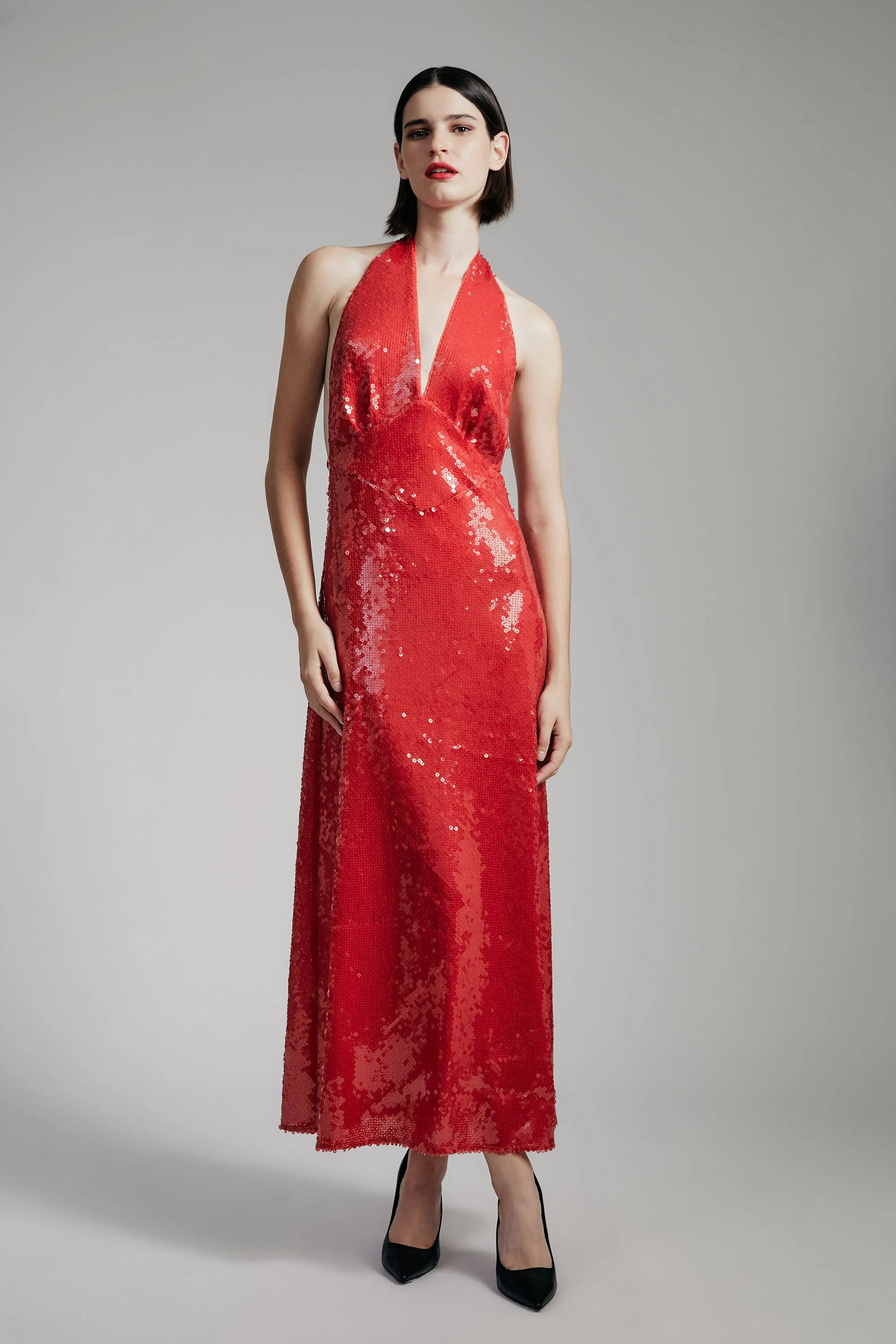 freja sequin midi dress in deep red