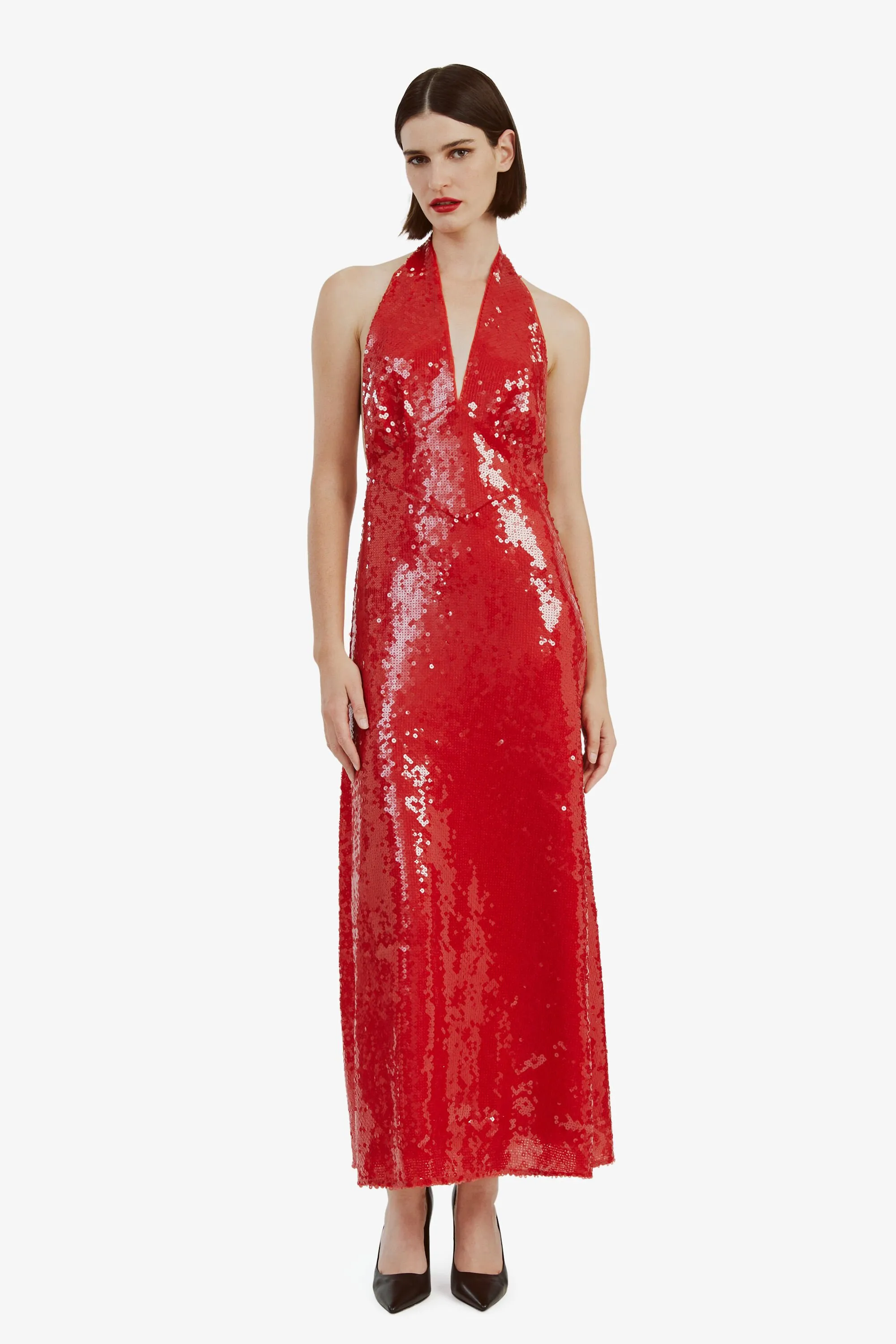 freja sequin midi dress in deep red