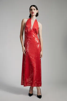 freja sequin midi dress in deep red