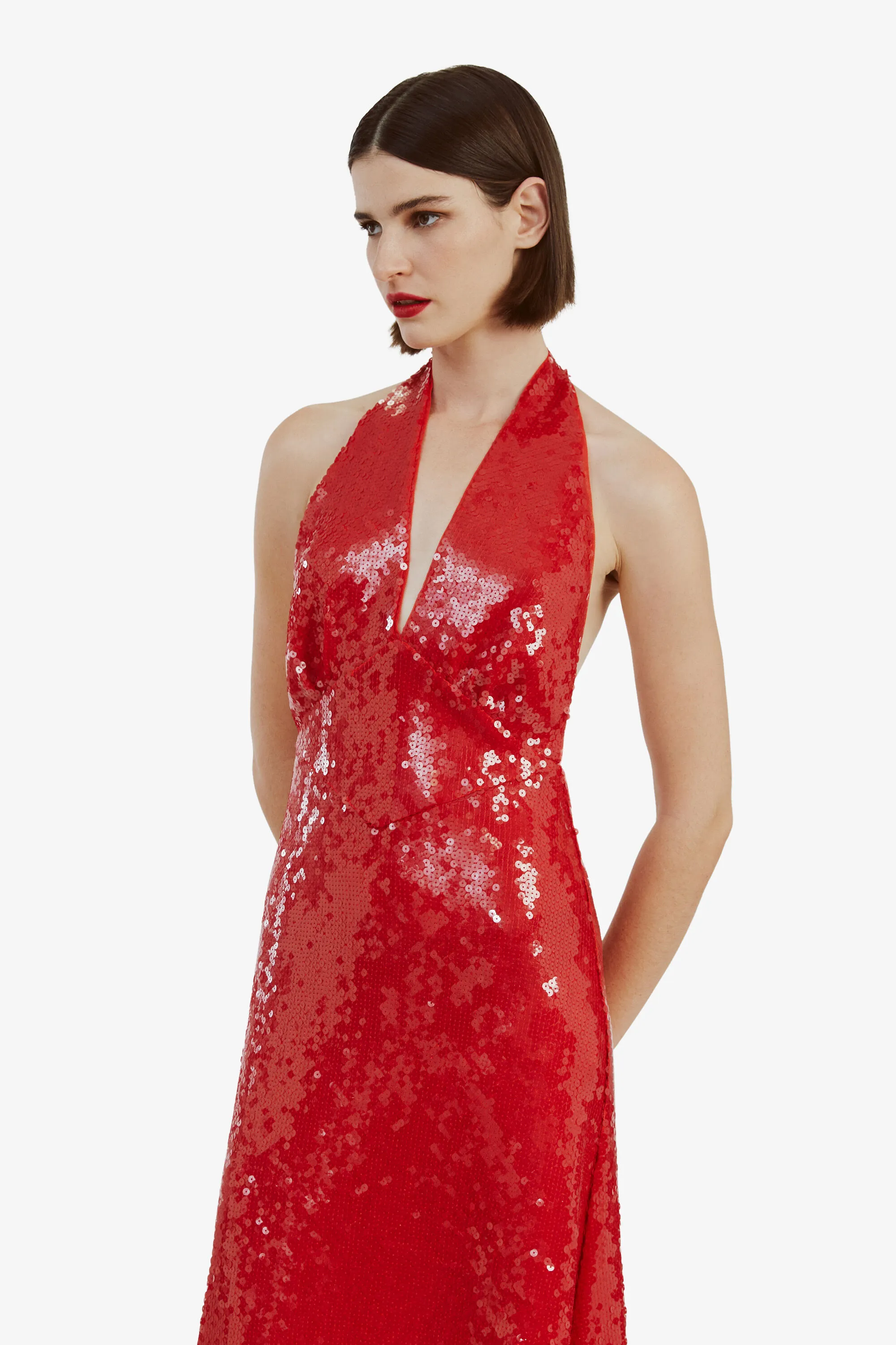 freja sequin midi dress in deep red