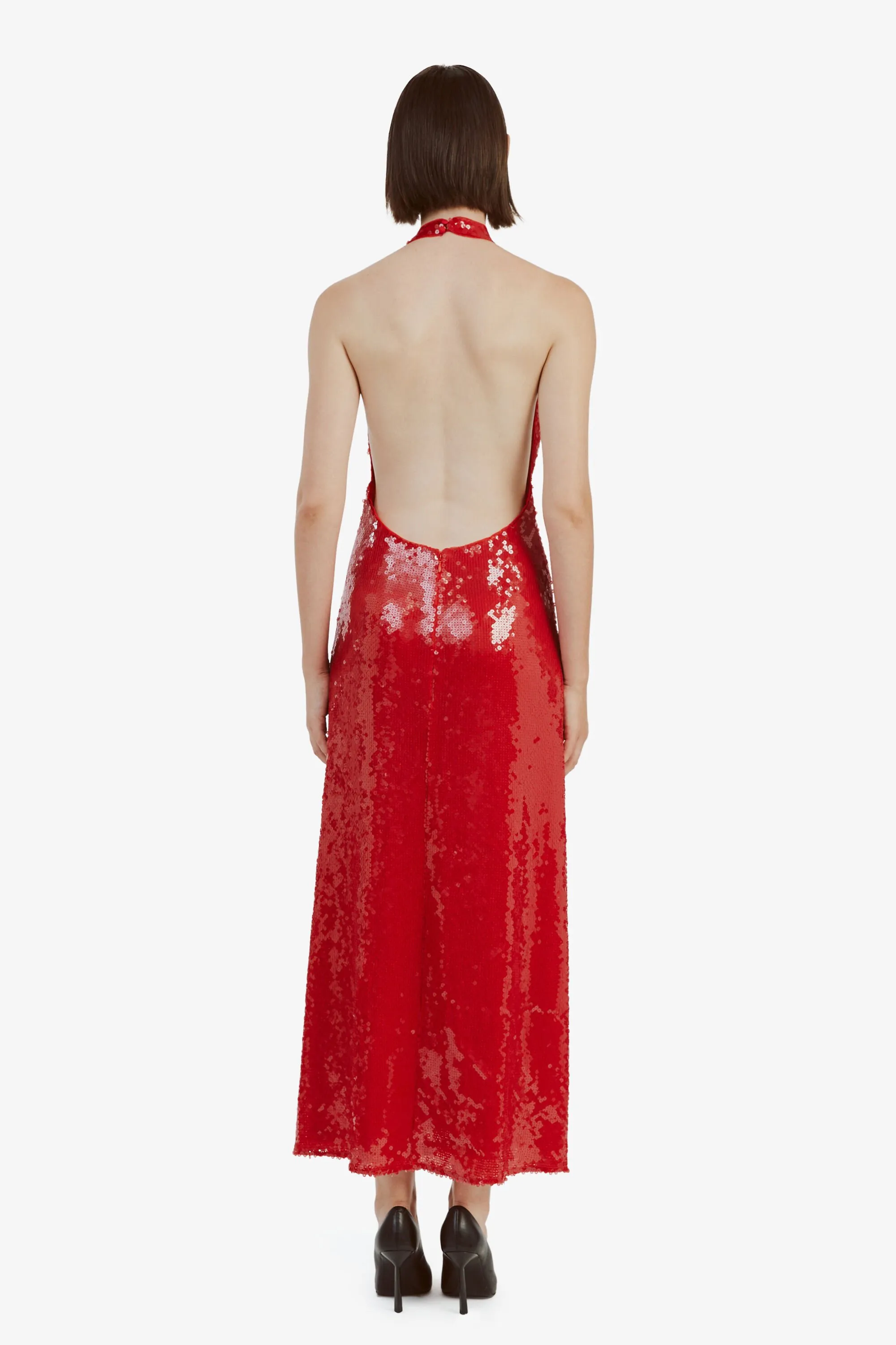 freja sequin midi dress in deep red