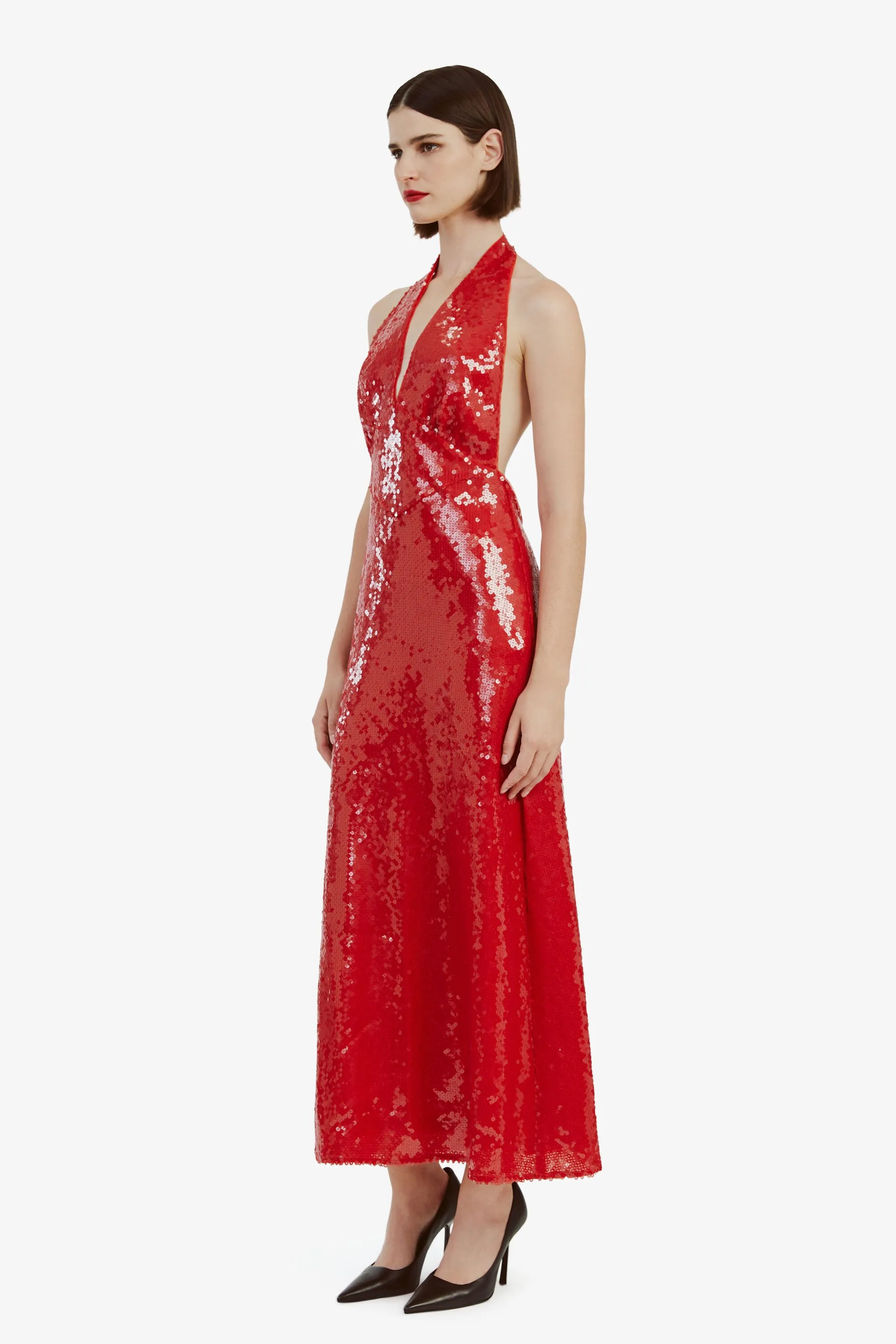 freja sequin midi dress in deep red