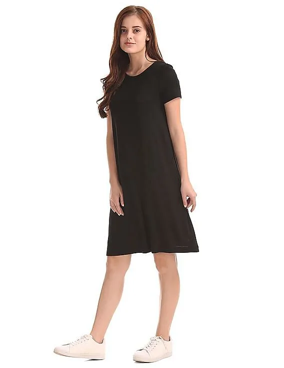 GAP Women Black Short Sleeve A-Line T-Shirt Dress