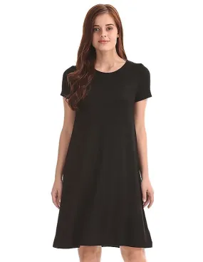 GAP Women Black Short Sleeve A-Line T-Shirt Dress