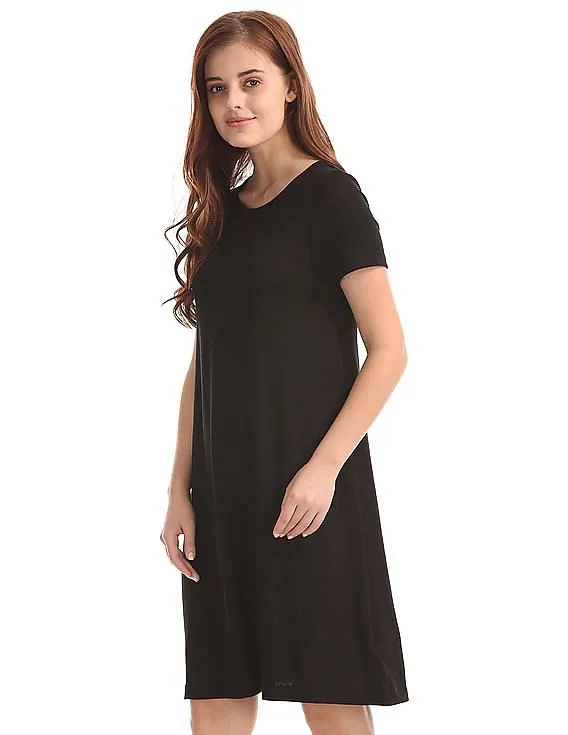 GAP Women Black Short Sleeve A-Line T-Shirt Dress