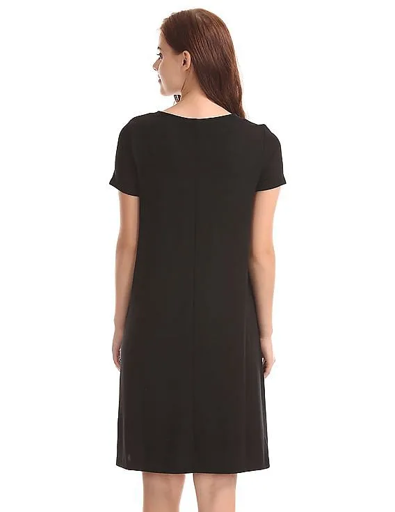 GAP Women Black Short Sleeve A-Line T-Shirt Dress