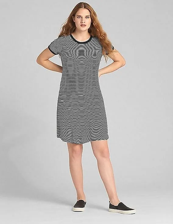 GAP Women Black Short Sleeve Ribbed T-Shirt Dress