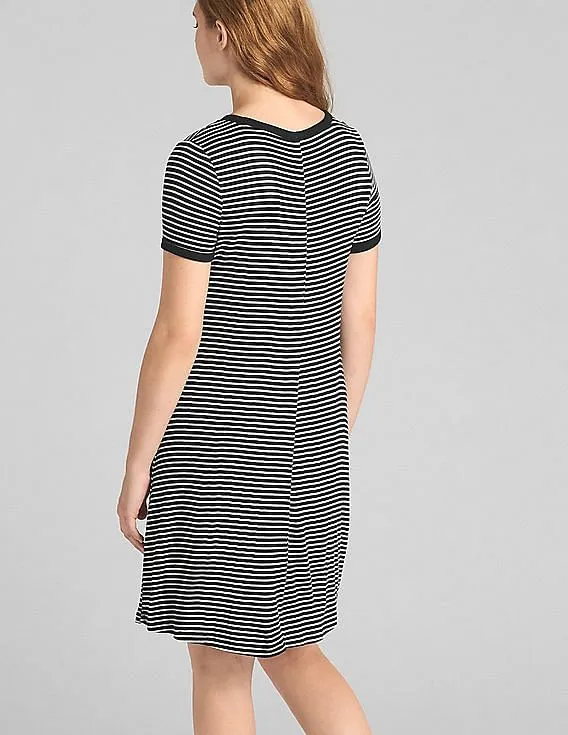 GAP Women Black Short Sleeve Ribbed T-Shirt Dress