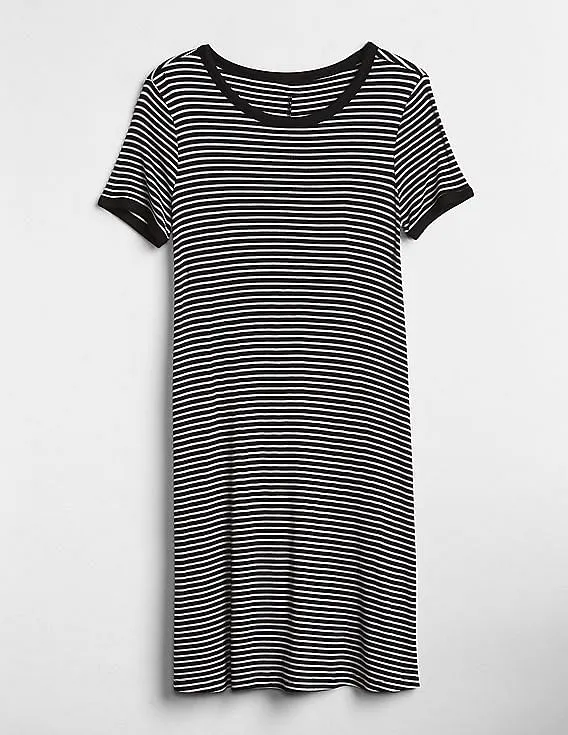 GAP Women Black Short Sleeve Ribbed T-Shirt Dress