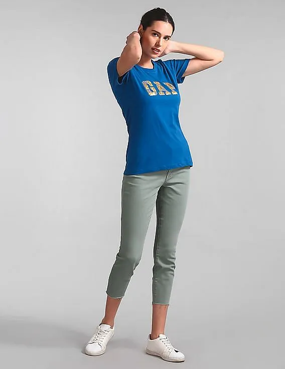 GAP Women Blue Logo Short Sleeve Tee