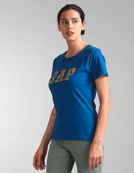 GAP Women Blue Logo Short Sleeve Tee