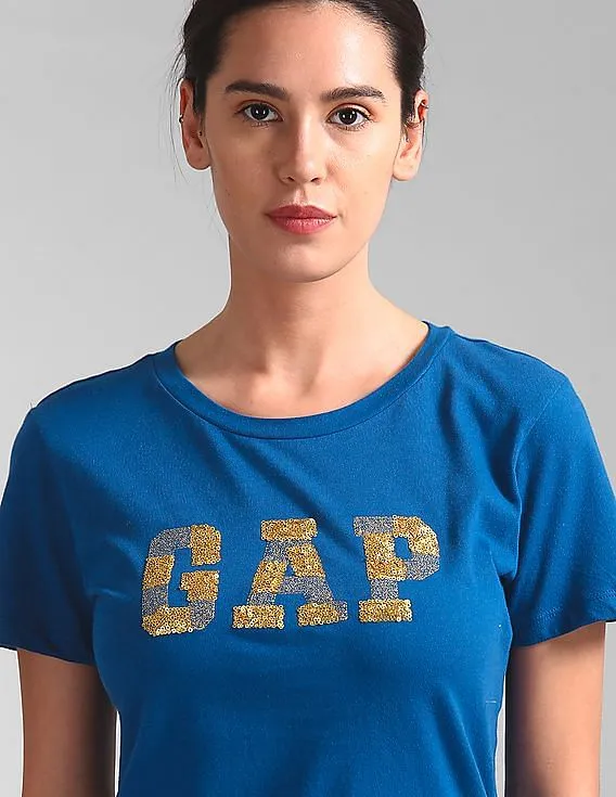 GAP Women Blue Logo Short Sleeve Tee