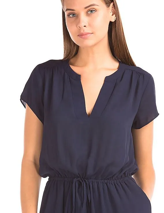 GAP Women Blue Short Sleeve Maxi Tier Dress