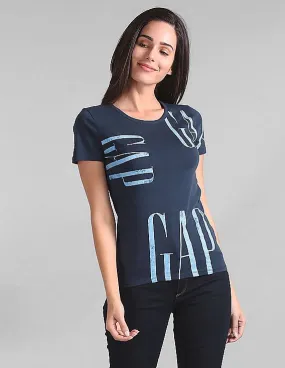 GAP Women Blue Short Sleeve Printed T-Shirt