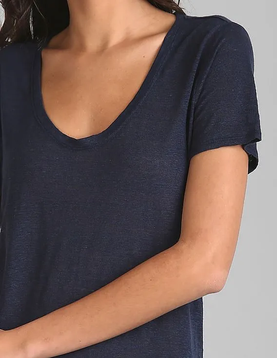 GAP Women Blue Short Sleeve Scoop Neck T-Shirt In Linen