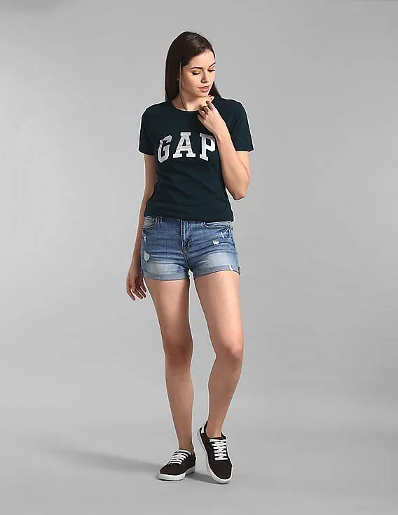 GAP Women Green Short Sleeve Foil Logo T-Shirt