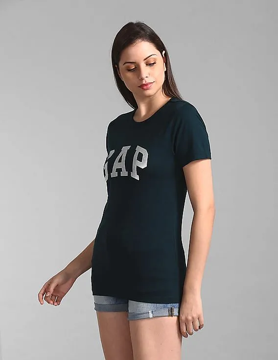 GAP Women Green Short Sleeve Foil Logo T-Shirt