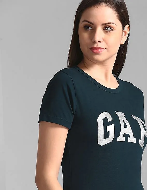 GAP Women Green Short Sleeve Foil Logo T-Shirt