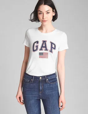 GAP Women White Logo Short Sleeve Crew Neck T-Shirt