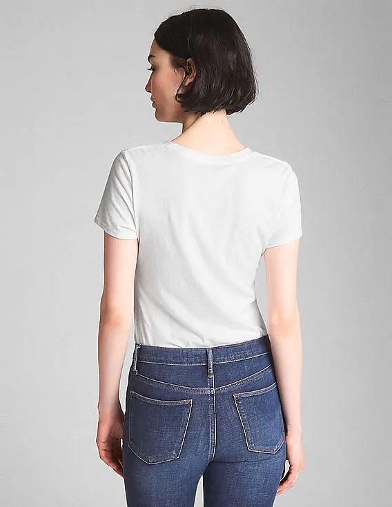 GAP Women White Logo Short Sleeve Crew Neck T-Shirt