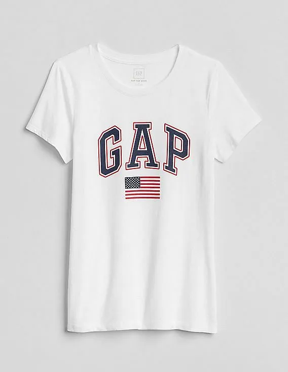 GAP Women White Logo Short Sleeve Crew Neck T-Shirt