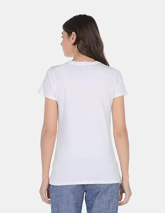 GAP Women White Metallic Logo Short Sleeve Crewneck T-Shirt