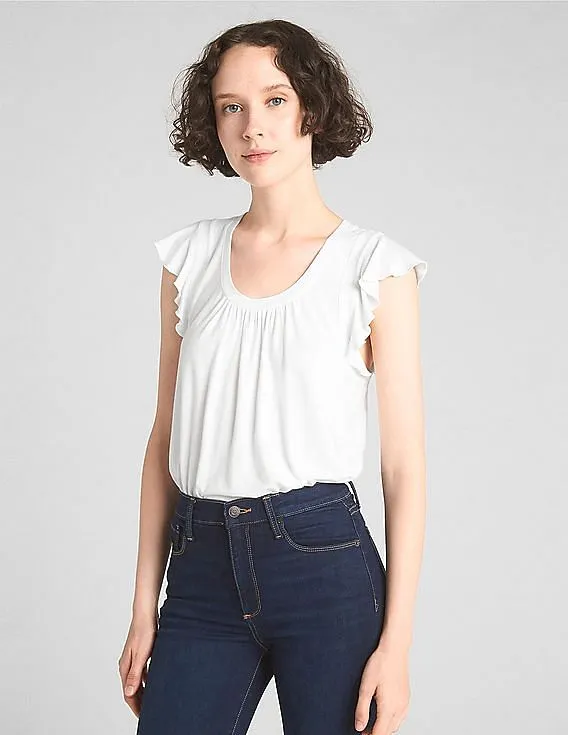 GAP Women White Short Flutter Sleeve Top