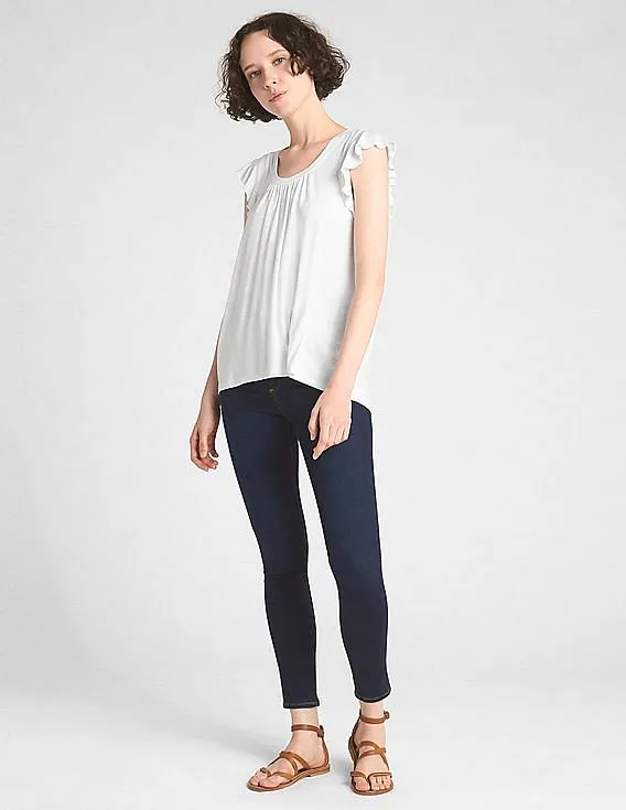 GAP Women White Short Flutter Sleeve Top