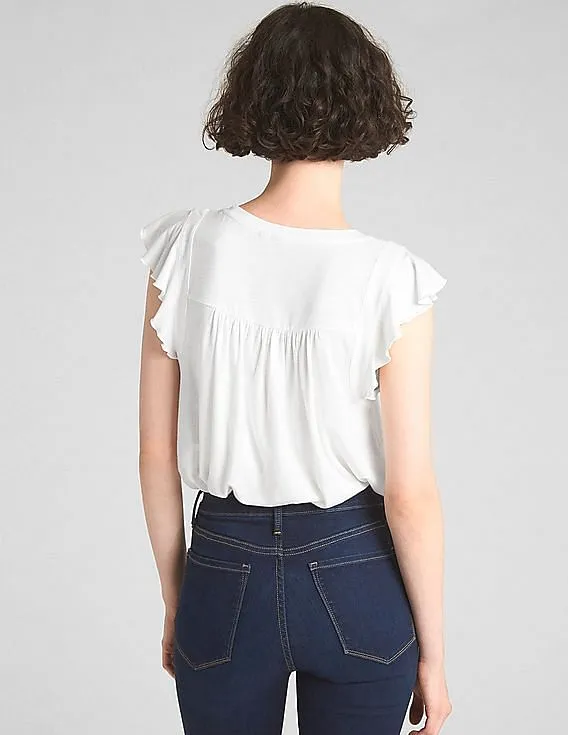 GAP Women White Short Flutter Sleeve Top