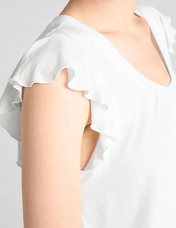 GAP Women White Short Flutter Sleeve Top