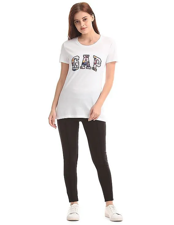 GAP Women White Short Sleeve Camo Logo Tee