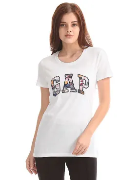 GAP Women White Short Sleeve Camo Logo Tee