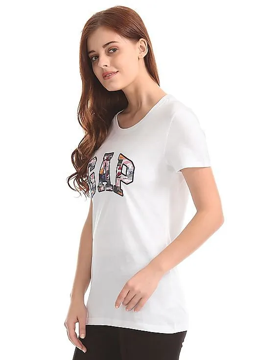 GAP Women White Short Sleeve Camo Logo Tee