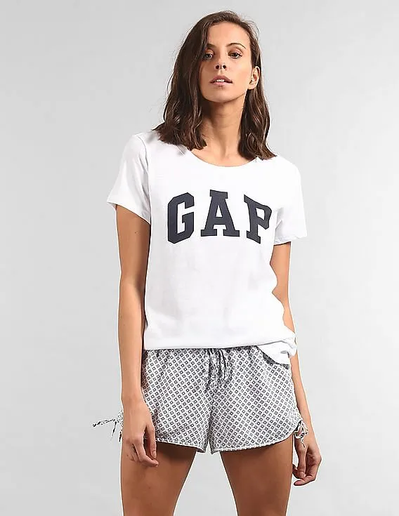 GAP Women White Short Sleeve Printed T-Shirt