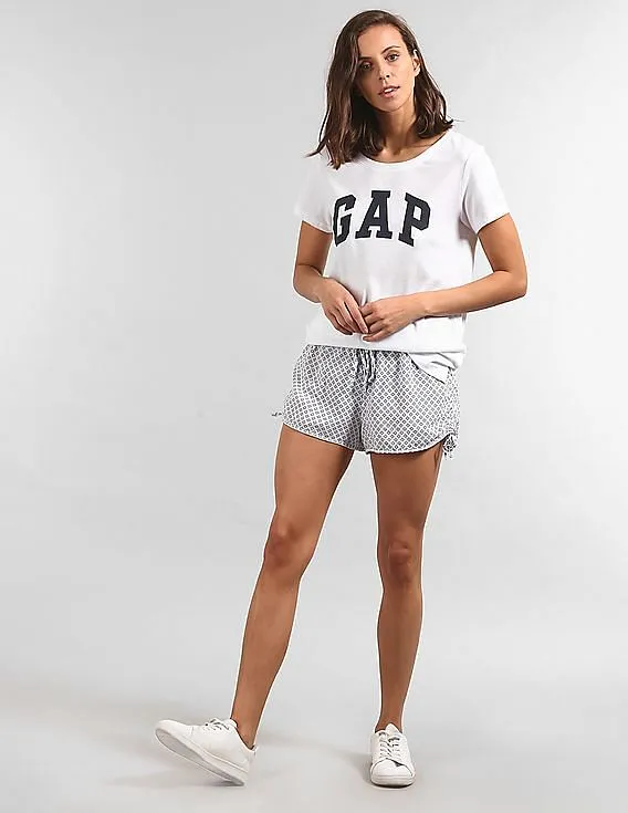 GAP Women White Short Sleeve Printed T-Shirt