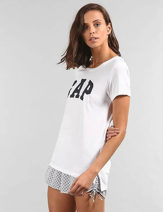 GAP Women White Short Sleeve Printed T-Shirt