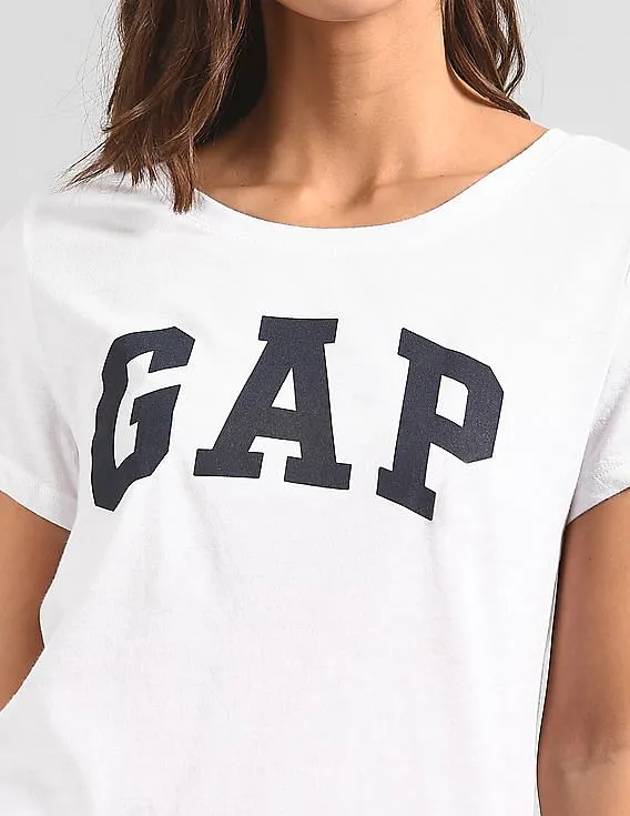 GAP Women White Short Sleeve Printed T-Shirt