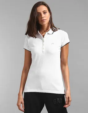 GAP Women White Short Sleeve Solid Polo Shirt