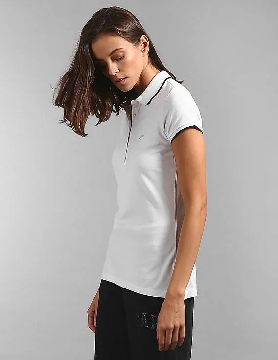 GAP Women White Short Sleeve Solid Polo Shirt