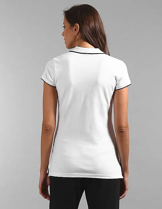 GAP Women White Short Sleeve Solid Polo Shirt