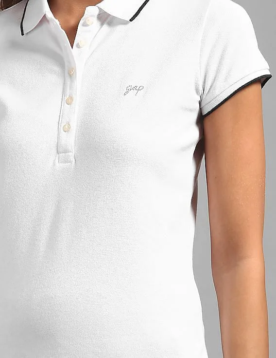 GAP Women White Short Sleeve Solid Polo Shirt