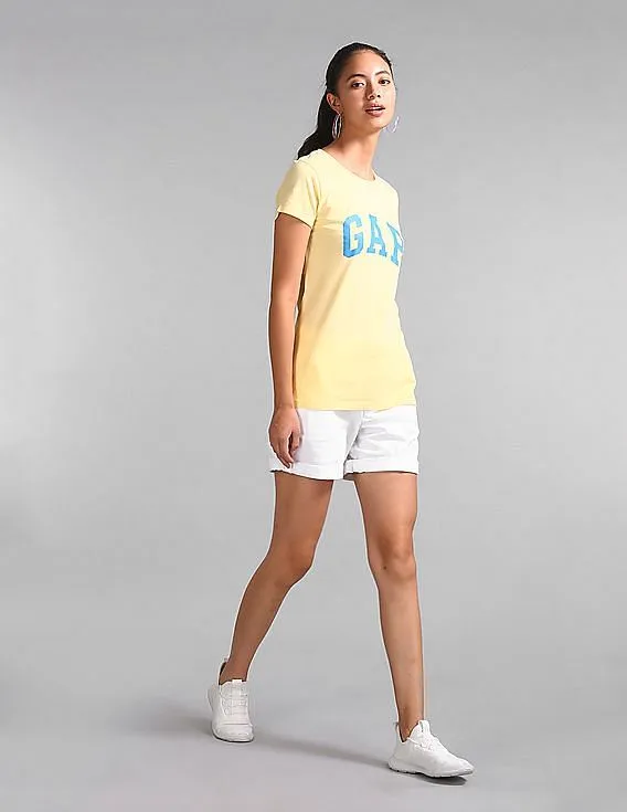 GAP Women Yellow Logo Short Sleeve Crewneck T-Shirt