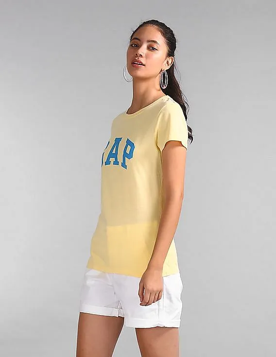 GAP Women Yellow Logo Short Sleeve Crewneck T-Shirt