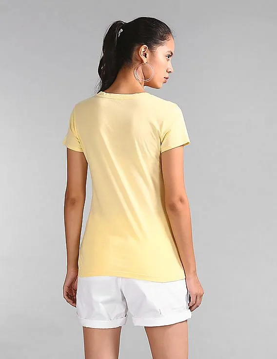 GAP Women Yellow Logo Short Sleeve Crewneck T-Shirt