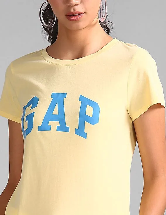 GAP Women Yellow Logo Short Sleeve Crewneck T-Shirt