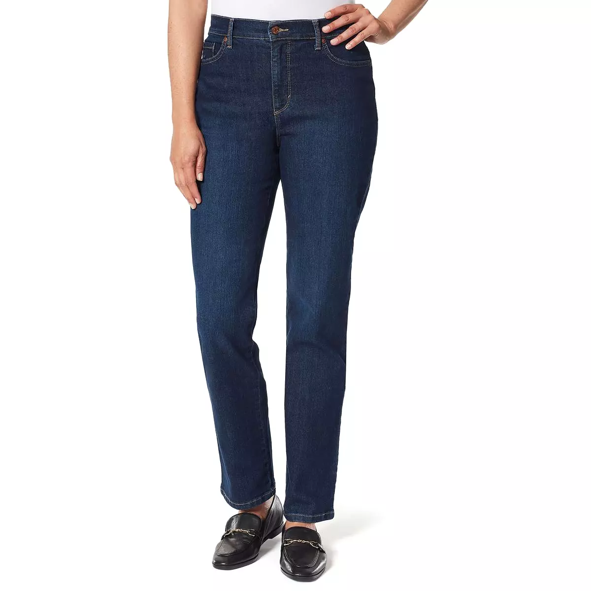 Gloria Vanderbilt Womens Petites High Rise Dark Wash Straight Leg Jeans