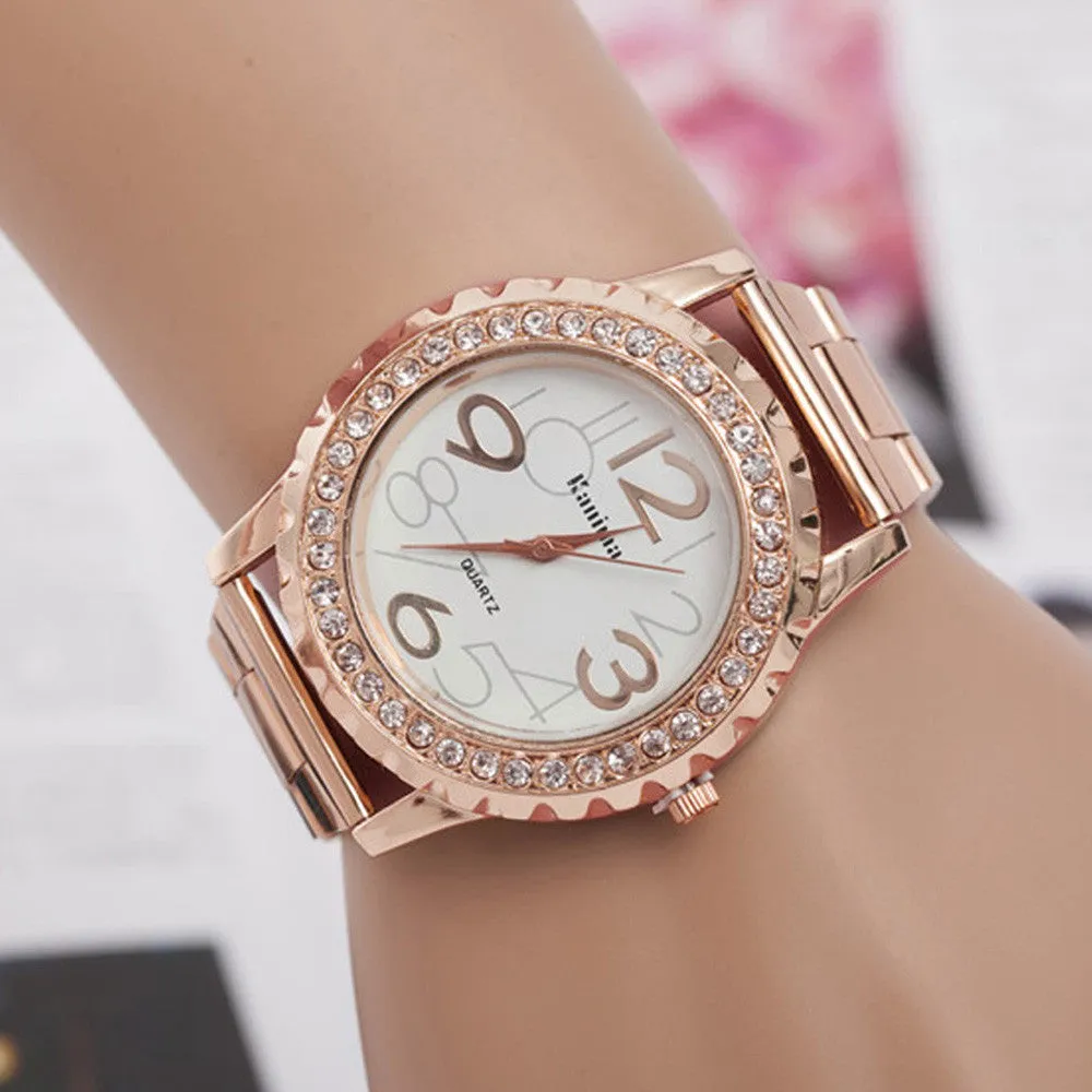 Gold Watch Women's Men's Watch Crystal Rhinestone Alloy Steel Analog Quartz Wrist Watch Casual Relogio