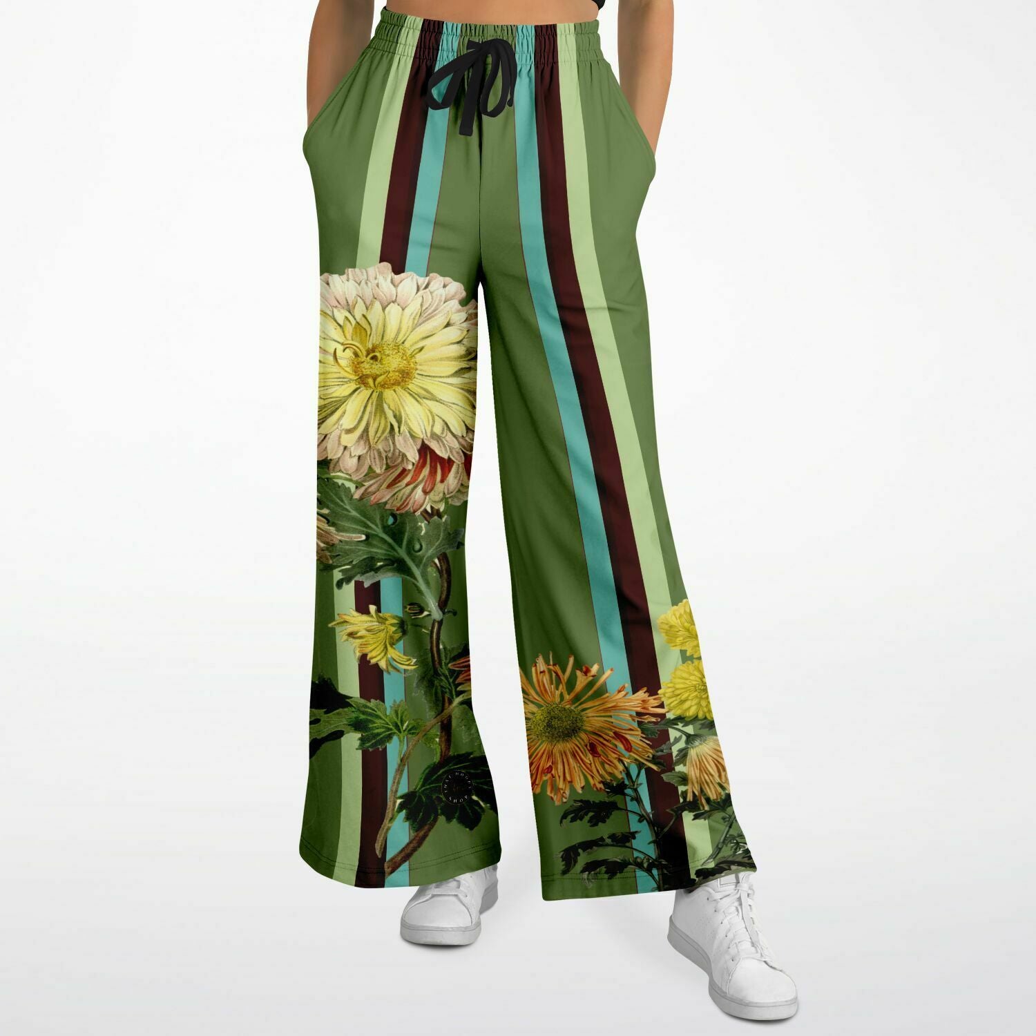 Green Caravan Striped Eco-Poly Stretchy Phat Bellbottoms