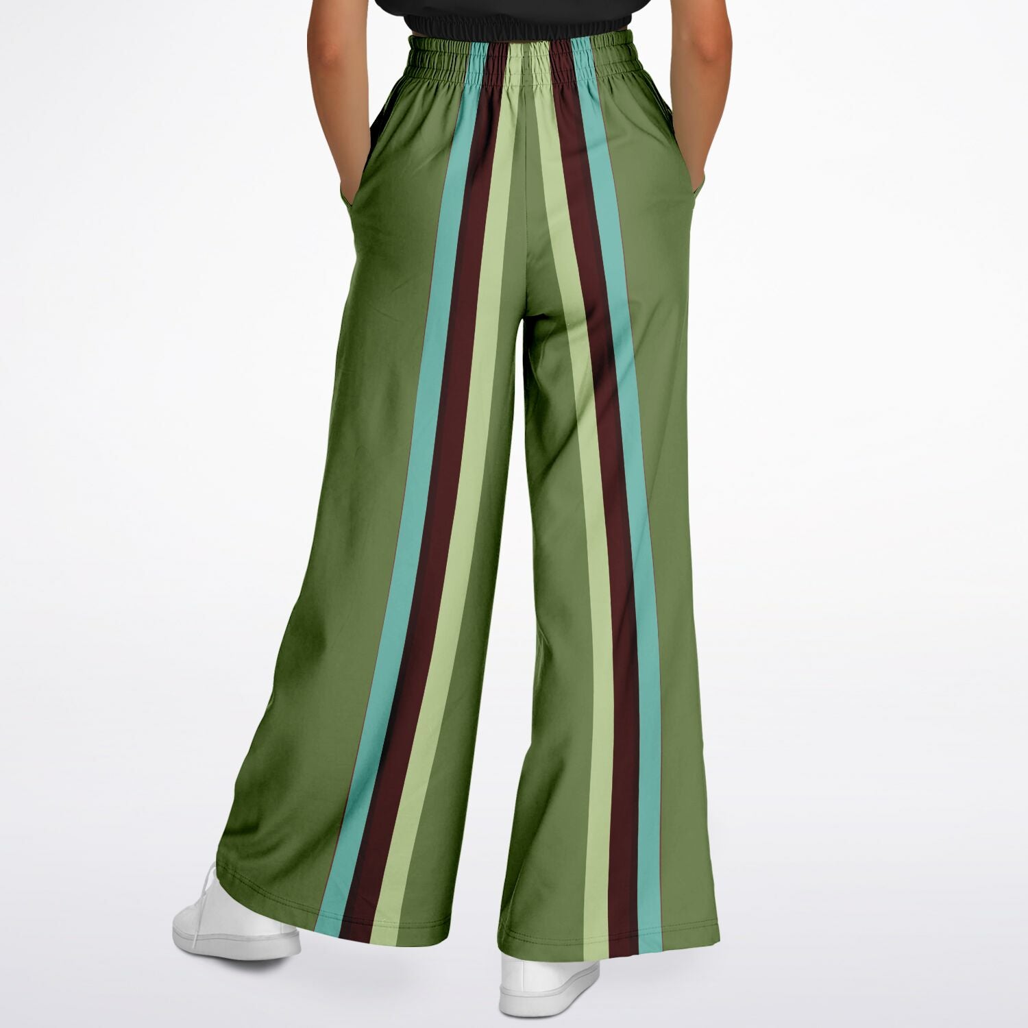 Green Caravan Striped Eco-Poly Stretchy Phat Bellbottoms